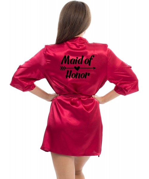 Robes Satin Robe for Bridesmaid Party with Black Writing - Burgundy-maid_of_honor - CI190OZ3WU3