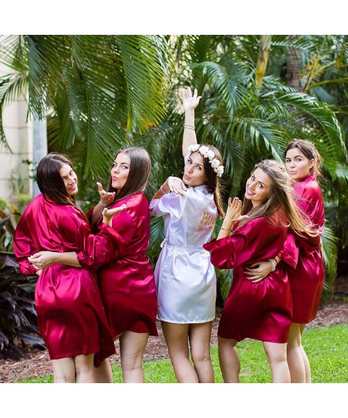 Robes Satin Robe for Bridesmaid Party with Black Writing - Burgundy-maid_of_honor - CI190OZ3WU3