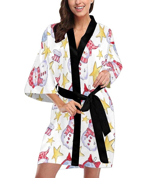 Robes Custom Cute Blue Owl Women Kimono Robes Beach Cover Up for Parties Wedding (XS-2XL) - Multi 2 - CE190AWIWSI