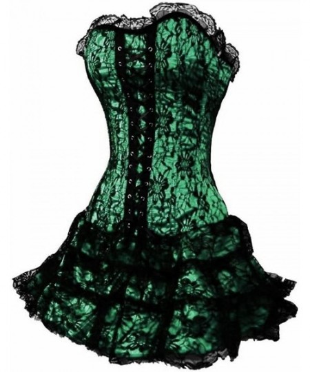 Bustiers & Corsets SD2162 Women Gothic Lace Trim Corset with G-String-Green - Green - CF18GAZNH3M