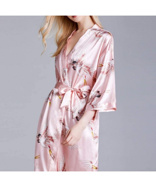 Shapewear Women Lingerie Sexy Long Silk Kimono Dressing Gown Babydoll Lace Bath Robe with Belt - CY194Q3I72M