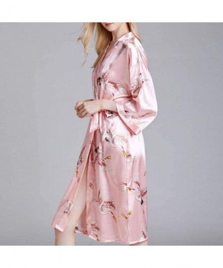Shapewear Women Lingerie Sexy Long Silk Kimono Dressing Gown Babydoll Lace Bath Robe with Belt - CY194Q3I72M