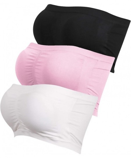 Bras Women's Seamless Padded Bandeau Basic Layering Strapless Tube Top Bra Stretch Bralette 1-4 Packs - 3pk Black+white+pink ...
