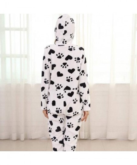 Sets Women's Plush Warm Hood Onesie Pajama Christmas Flannel Hooded One Piece Pajamas Jumpsuit - Heart White - CK18ZXNIL5I