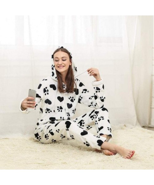 Sets Women's Plush Warm Hood Onesie Pajama Christmas Flannel Hooded One Piece Pajamas Jumpsuit - Heart White - CK18ZXNIL5I