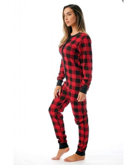 Sets Womens Henley Thermal Onesie Buffalo Plaid and Tie Dye - Red / Black - C918CSROS2T