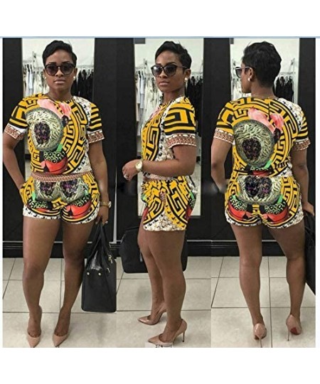 Sets Women's Short Sleeve Print 2 Pieces Outfit Tshirt Tops + Shorts Pants Set Tracksuits Set - Yellow-new - CO18R45Y55D