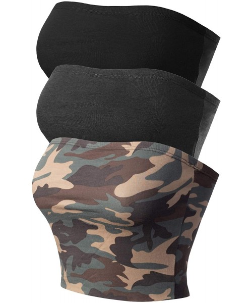 Camisoles & Tanks Women's Causal Strapless Double Layered Basic Sexy Tube Top - 3pack - Black/Charcoal/Camo - C118QXZDM5I