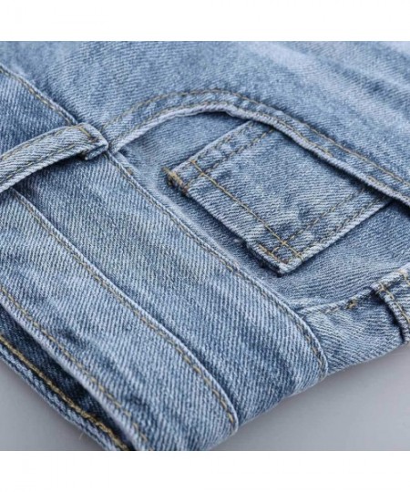 Bottoms Women's High Waisted Ripped Tassel Denim Shorts Skinny Pants Pocket Button Jeans - Blue - CS19DSLXKU8