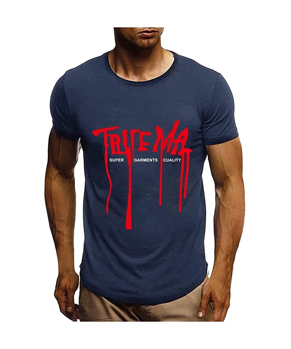 Thermal Underwear 2020 New Men's Summer Short Sleeve Printing Hip-hop T-Shirt Activewear Sweatshirt Tops Blouse - Navy - CI19...