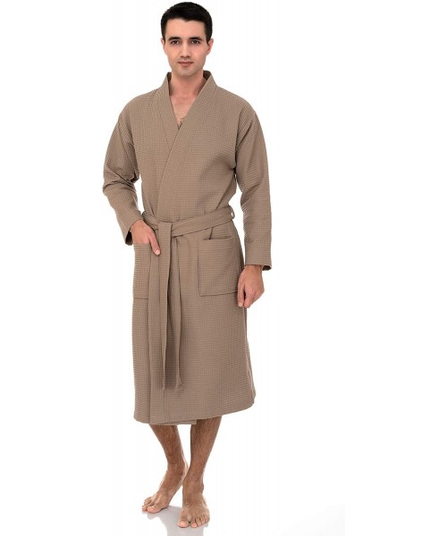Robes Men's Waffle Bathrobe Turkish Cotton Kimono Robe - Taupe - CS12NROIEE9