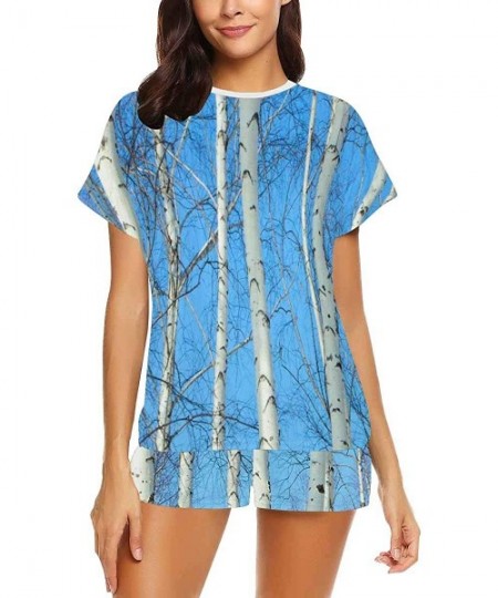 Nightgowns & Sleepshirts Slender Trunks of Birch Trees Pajamas Set for Women Sleep Shorts Soft Sleepwear - Multi 1 - C919D6907GU