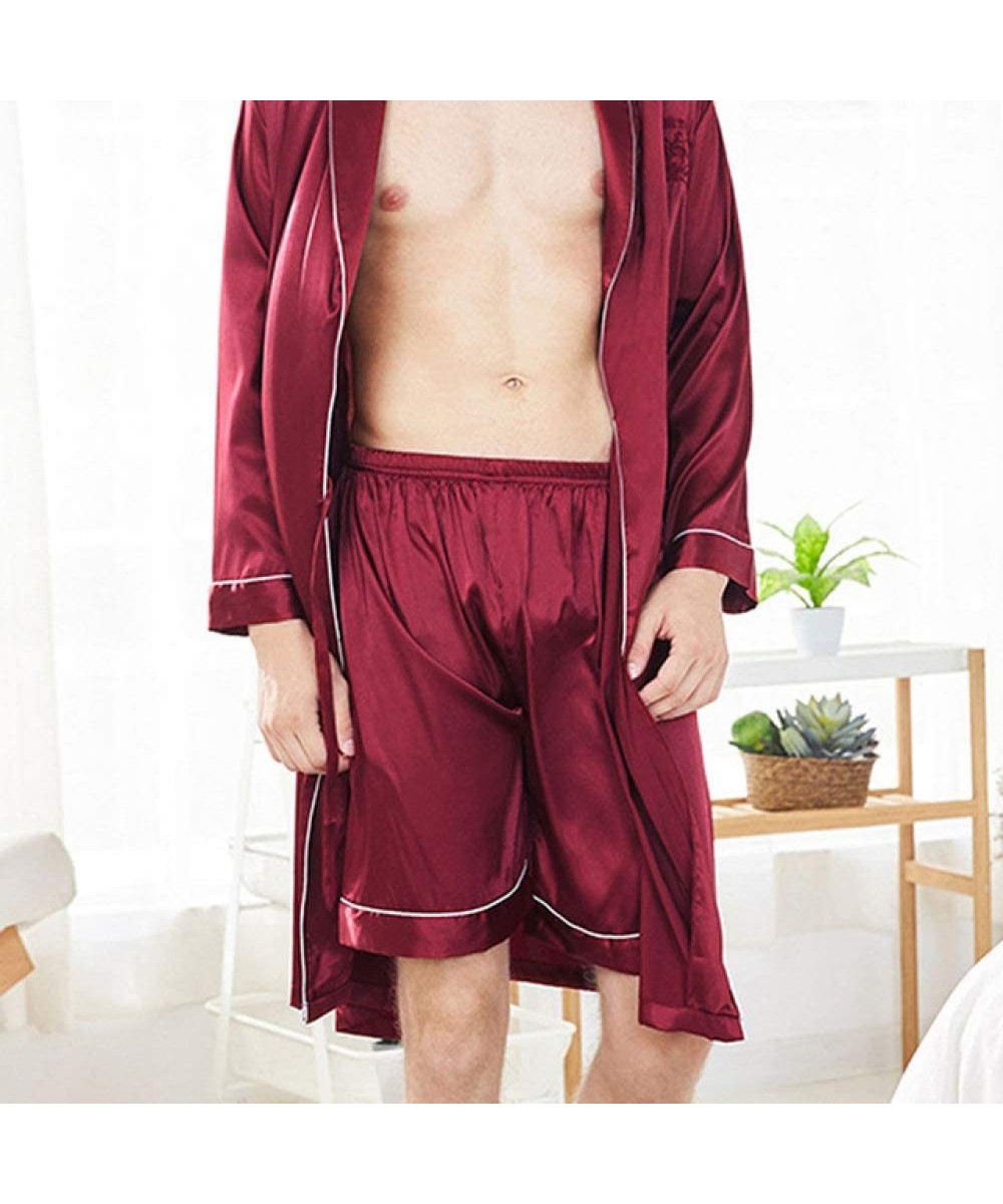 Robes Robe Nightgown Sleep-1PCS Mens Sleep Bottoms Sleepwear Men Underwear Solid Silk Satin Boxers Shorts Nightwear Pajamas-W...