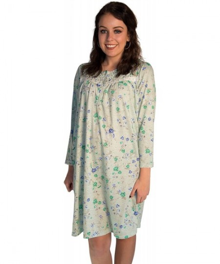 Nightgowns & Sleepshirts Long Sleeve Cotton Nightgown Dress with Flower-Print - Medium to 5X Available (649) - Green - C5180H...