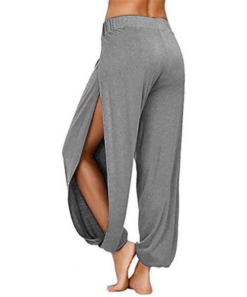 Panties Women's Solid Color Split High Stretch Exercise Running Yoga Leisure Pants - Gray - CV199TYIRY0