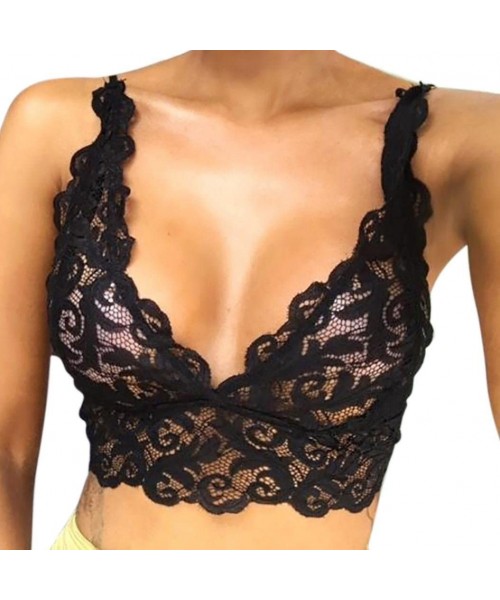 Bras 2019 Women Bra Women Hollow Translucent Underwear Black Lace Strap Bra Tops Bustier - Black❤️ - CI18GDDD86Z
