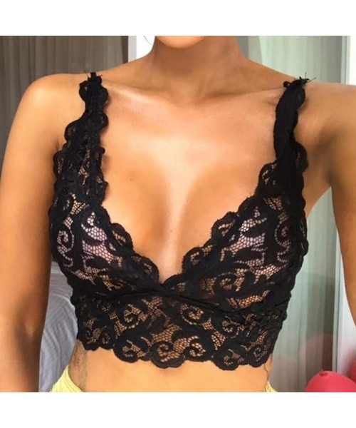 Bras 2019 Women Bra Women Hollow Translucent Underwear Black Lace Strap Bra Tops Bustier - Black❤️ - CI18GDDD86Z