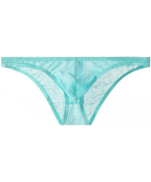 Briefs Men's Jacquard Lace Sissy Pouch Low Rise Bikini Briefs Crossdress Panties Girlie Lingerie Underwear - Light Blue - C41...