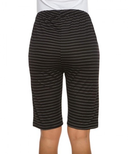 Bottoms Women's Soft Sleep Pajama Shorts Casual Elastic-Waisted Drawstring Lounge Bermuda Shorts Pants - Black Striped - CP18...
