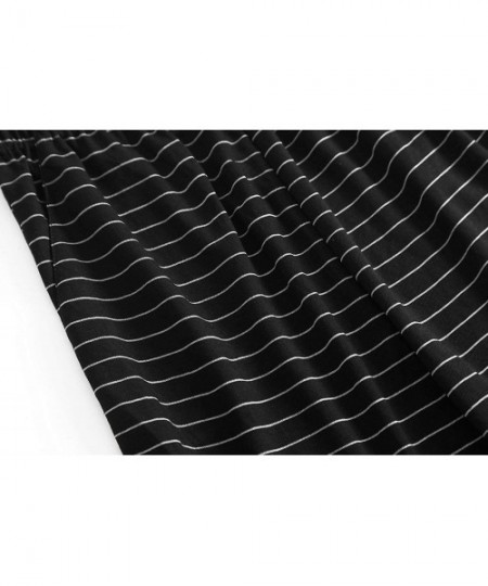 Bottoms Women's Soft Sleep Pajama Shorts Casual Elastic-Waisted Drawstring Lounge Bermuda Shorts Pants - Black Striped - CP18...