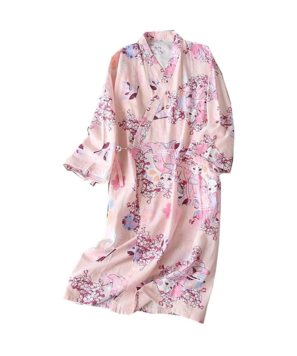 Robes Japanese Women's Robe Cotton Dressing Gown Kimono Pajamas Nightgown[Size L] - Blue876 - CQ18GE7W6WE