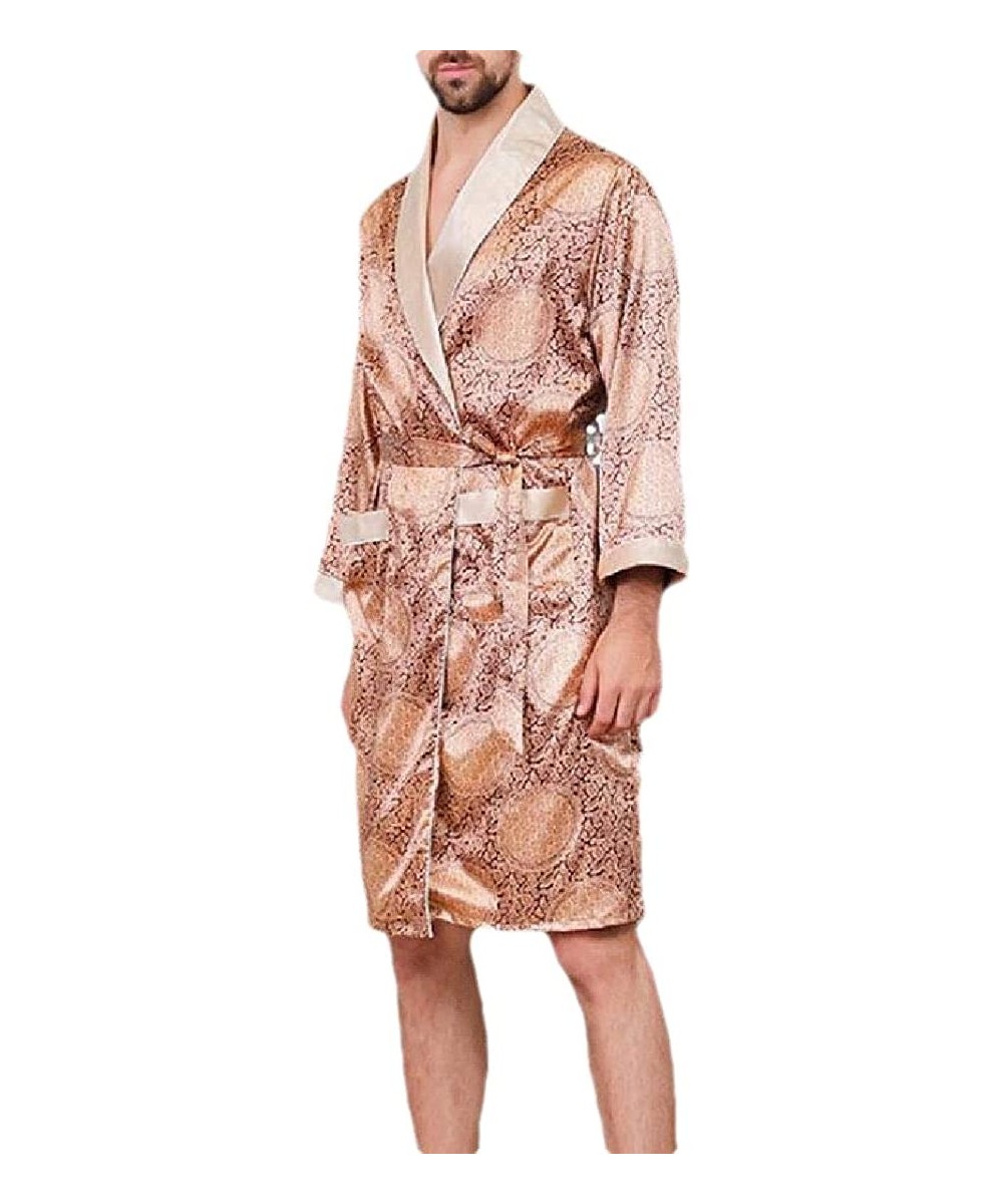 Robes Men Summer Luxurious Kimono Soft Satin Robe with Shorts Nightgown Long-Sleeve Pajamas Printed Bathrobes - 6 - CG1999X6CI5