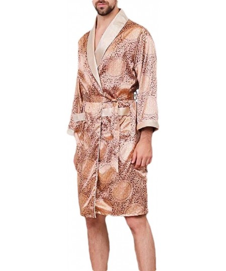 Robes Men Summer Luxurious Kimono Soft Satin Robe with Shorts Nightgown Long-Sleeve Pajamas Printed Bathrobes - 6 - CG1999X6CI5