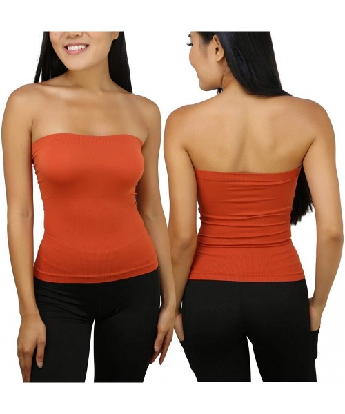 Camisoles & Tanks Women's Sexy Sleek & Slimming Layering Bandeau Strapless Tube Top - Rust - CZ18X0GLSNT