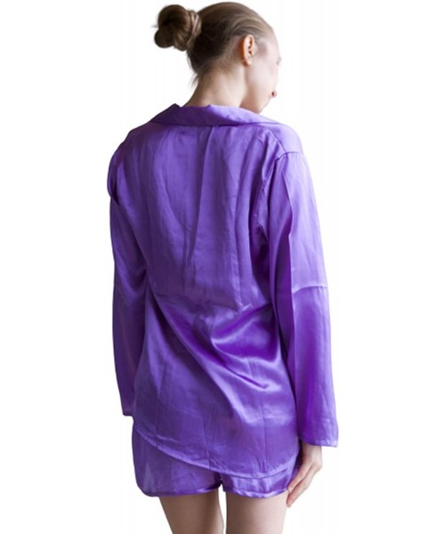 Sets Women's Satin Silk Pj Sets Long Sleeved with Shorts - Lavender - C3192Z6KUXE