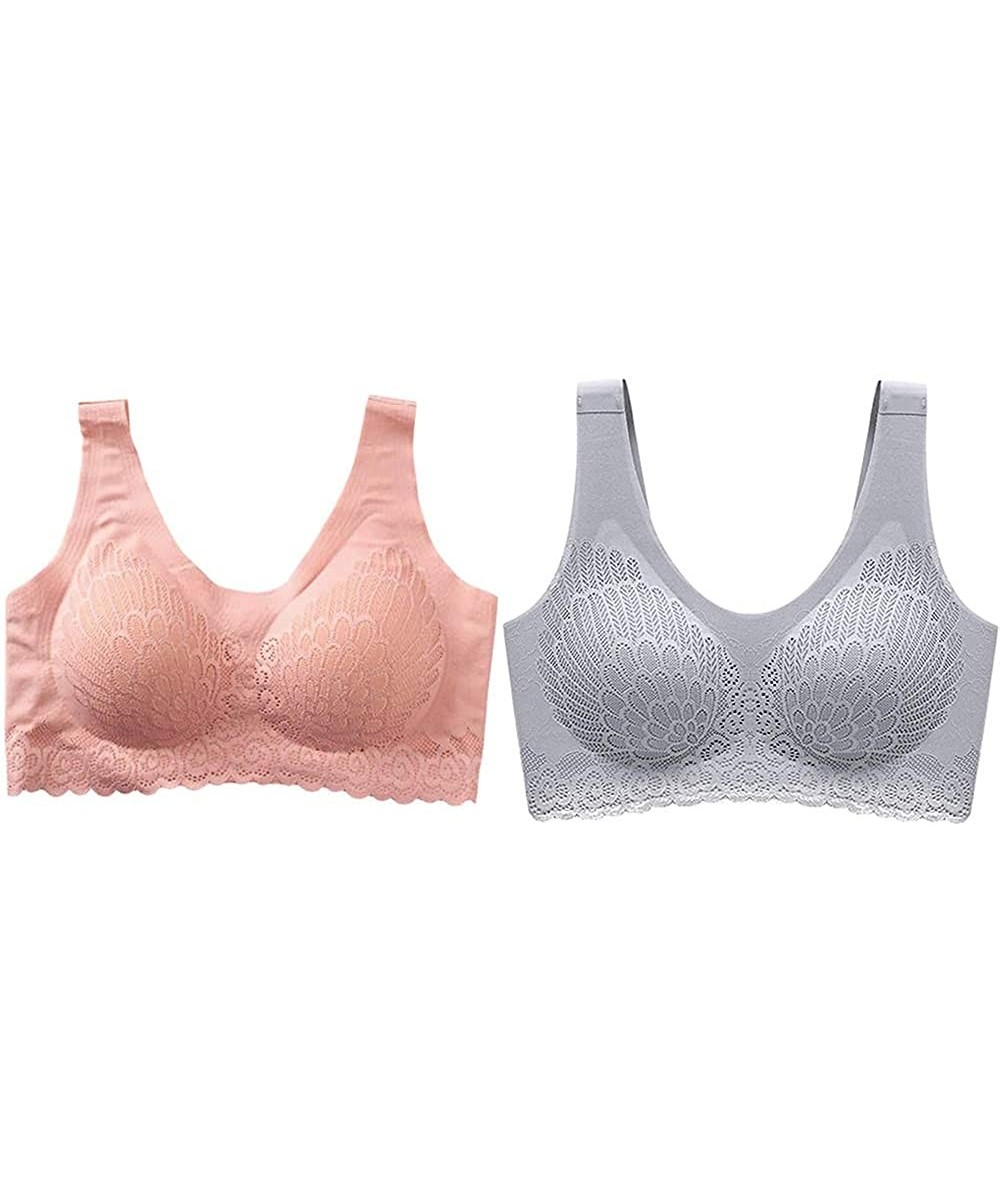 Bras 5D Wireless Contour Bra Lace Breathable Underwear Seamless for Sports Yoga Running - Pink+grey - CZ19COO3TES