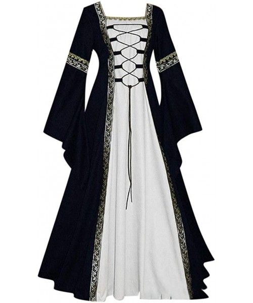 Sets Women's Vintage Celtic Medieval Floor Length Renaissance Gothic Cosplay Dress - Black - CW18THDS39C