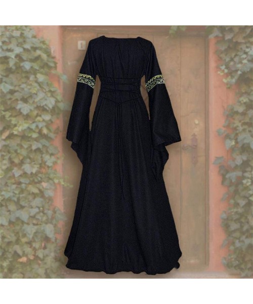 Sets Women's Vintage Celtic Medieval Floor Length Renaissance Gothic Cosplay Dress - Black - CW18THDS39C