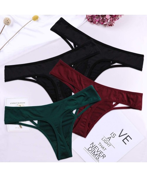 Panties Women's Breathable Lace Thong Cheeky Hipster Low-Rise Panties 4 Pack - Navy-navy-green-red - CQ1983QR0LD