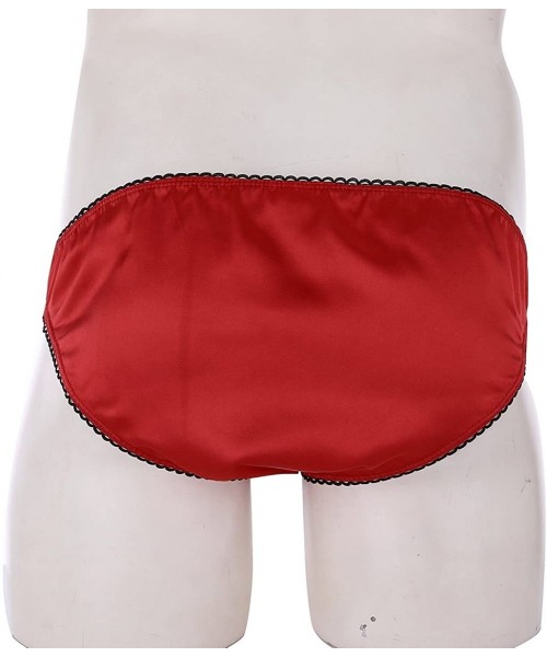 Briefs Men's Sexy Hollow Out Sissy Stain Bikini Briefs Crossdress Nightwear Lingerie - Red - CP19CIZUL3T