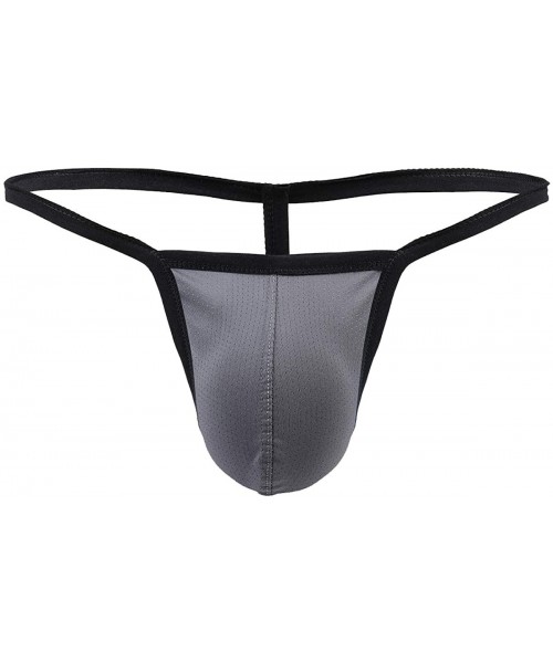 G-Strings & Thongs Mens T-Back G-String Thong Underwear Bikini Breathable Holes Mesh Low Rise Pouch - Grey - CL18WSZ0ZOI
