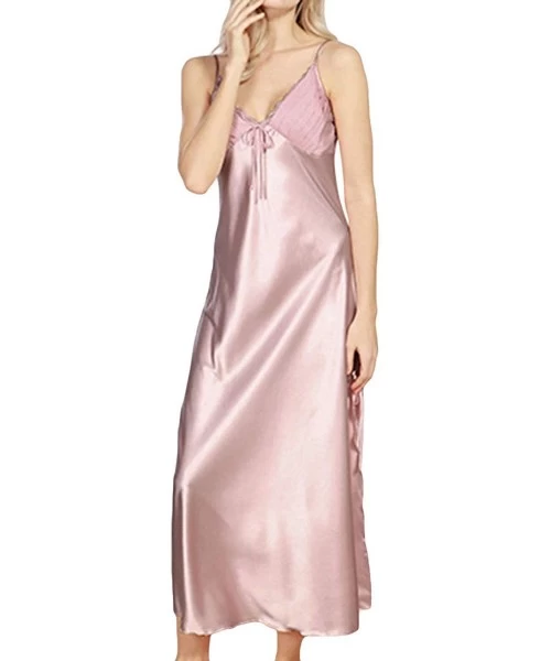 Nightgowns & Sleepshirts Women Sexy Satin Long Nightgown Lace Slip Lingerie Chemise Robe (See Size in Gallery Images) - Rubbe...