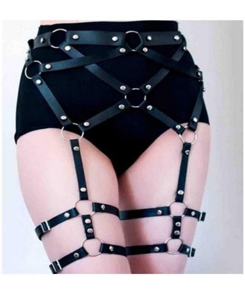 Garters & Garter Belts Womens Harness Gothic Leg Strappy Body Harness Garter Belts Leather Flirt Adjustable - CQ190HGHXL7