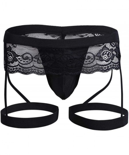 G-Strings & Thongs Erotic Underwear Men's Underwear Elastic Bag Lace Erotic Thong Bikini Gay Panty - Black - CC19DC0KKMA