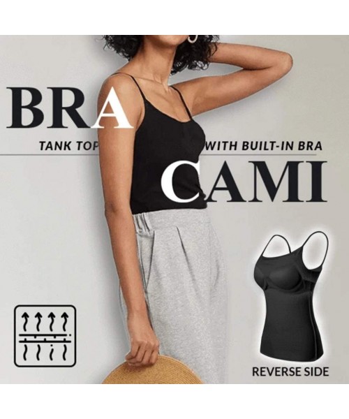 Camisoles & Tanks Women's Camisole Tops with Built in Bra Neck Vest Padded Slim Fit Tank Tops - Black - CZ19D8LID77