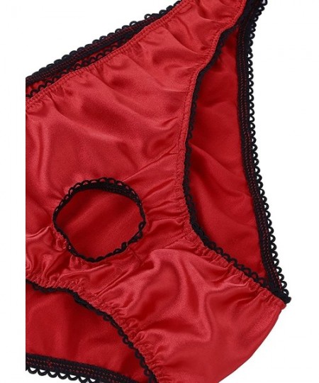 Briefs Men's Sexy Hollow Out Sissy Stain Bikini Briefs Crossdress Nightwear Lingerie - Red - CP19CIZUL3T