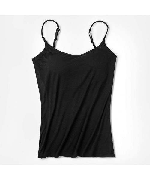 Camisoles & Tanks Women's Camisole Tops with Built in Bra Neck Vest Padded Slim Fit Tank Tops - Black - CZ19D8LID77
