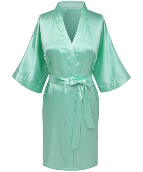 Robes Women's Pure Color Satin Kimono Robes Bridesmaid Wedding Party Dressing Gown-Short - Mint Green4 - CO12H5R0AAZ