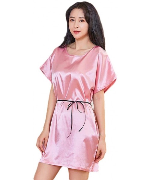 Nightgowns & Sleepshirts Women's Charmeuse Silky Short Spa Summer Short Sleeves Nightgown - Pink - CE199S99R48