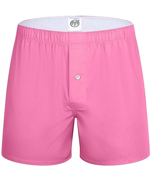 Boxers Men's 100% Cotton Plain Boxershorts Button Front Underwear Trunks - Pink - CD182L9TXL2