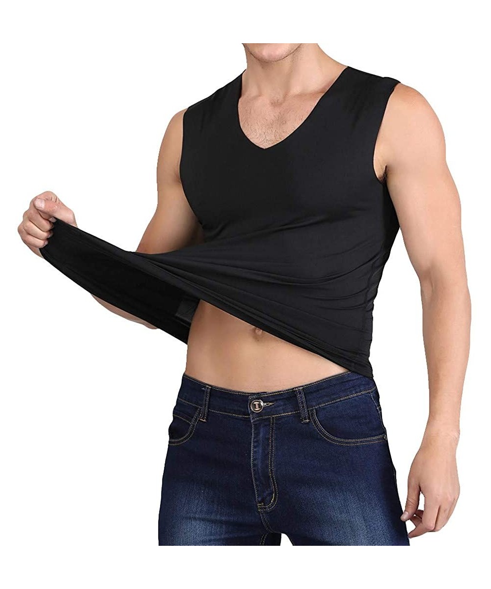 Sleep Sets Men's Ice Silk Traceless Thin Breathable Performance Sleeveless Workout Muscle Bodybuilding Tank Tops Shirts - Bla...