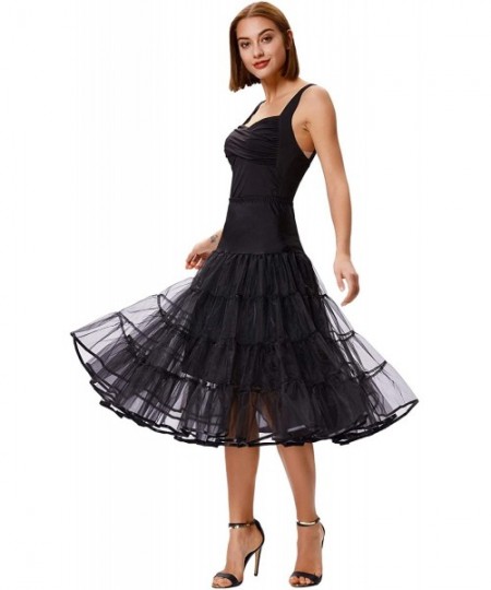 Slips Women's 50s Vintage Petticoat Crinoline Tutu Underskirts Tea Length 30 inch Long - Black - CV188ZLK9XT