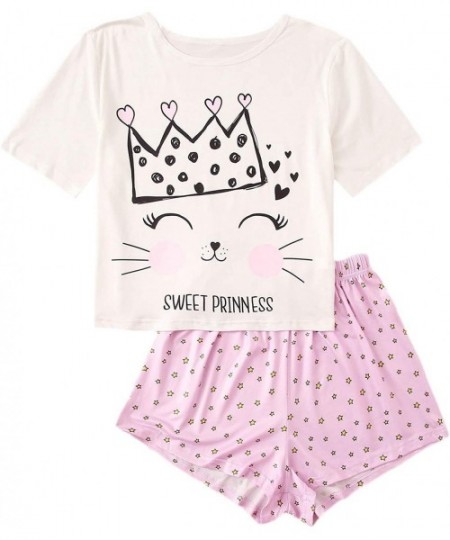 Sets Women Short Sleeves Round Neck PJ Pajamas Sets Sleepwear Loungewear - Pink - C419DA5WDZY