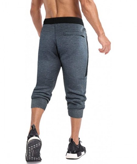 Sleep Bottoms Men's 3/4 Jogger Capri Pants Workout Gym Below Knee Shorts Zipper Pockets - Dark Grey 2 - C518RA25UT6