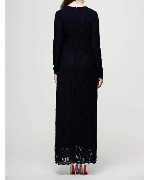 Robes Women's Lace Muslim Slim Islamic Solid-Colored Fashion Kaftan - Black - CZ190846QDE