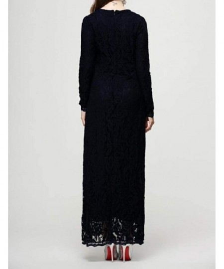 Robes Women's Lace Muslim Slim Islamic Solid-Colored Fashion Kaftan - Black - CZ190846QDE
